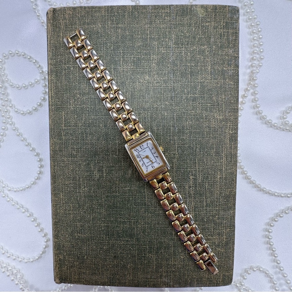 Classic Rectangular Dial Gold Timex Watch - image 2